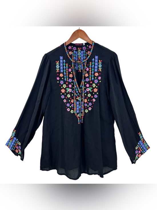 Johnny Was Tops - JOHNNY WAS Embroidered Tunic Top Blouse Sheer Black